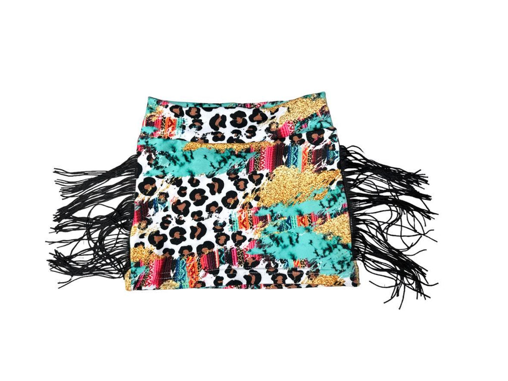 RTS: Turquoise Serape Stripe Fringe Pencil Skirt