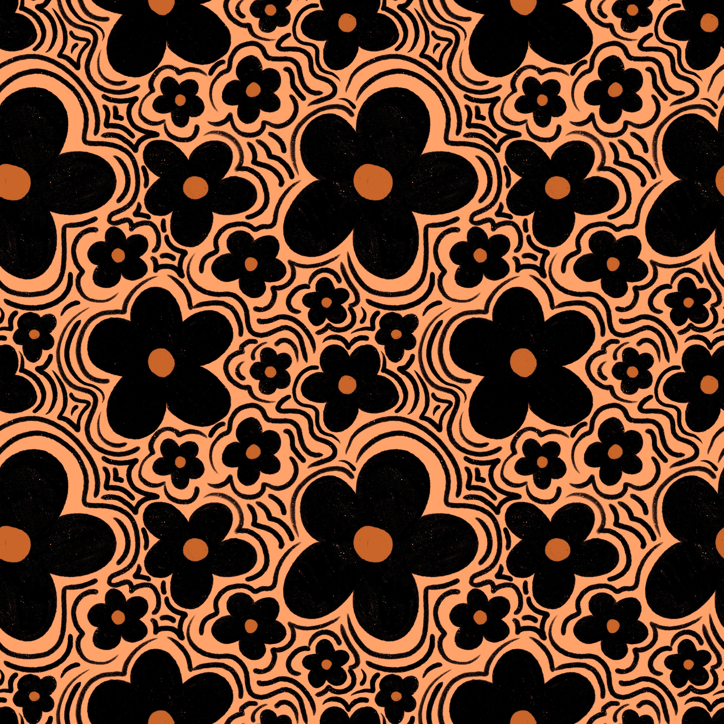 Orange Wavy Floral Flares