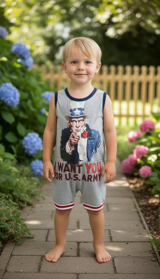 Uncle Sam Upcycled Shorts Romper