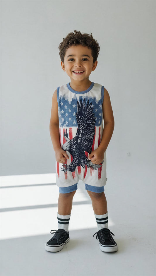 Eagle Upcycled No Snap Shorts Romper